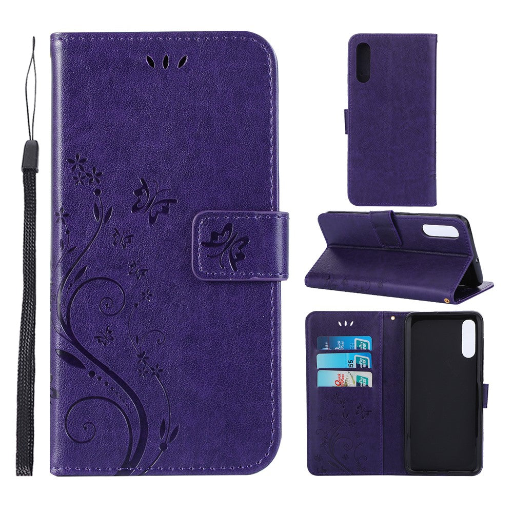 Præg sommerfugleblomst læderpung etui til Samsung Galaxy A50 / A50s / A30s