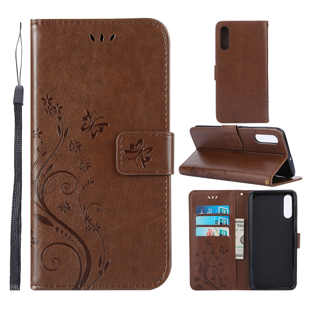 Præg sommerfugleblomst læderpung etui til Samsung Galaxy A50 / A50s / A30s