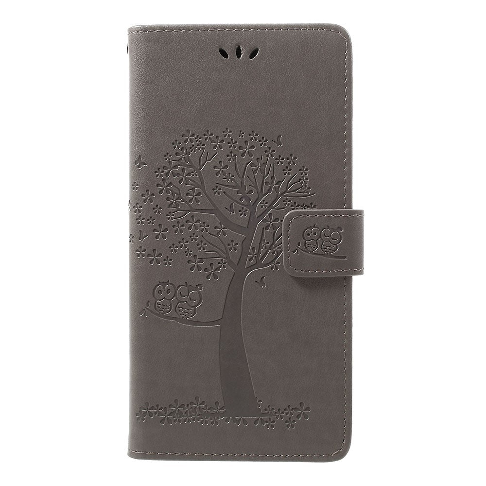 Samsung Galaxy A70 Imprint Tree Owl Läderplånboksfodral Mobilskal