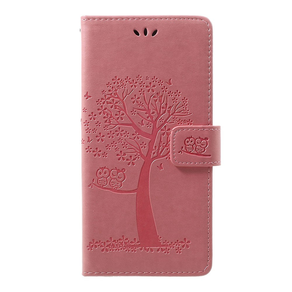 For Samsung Galaxy A70 Imprint Tree Owl Leather Wallet Stand Mobile Cover