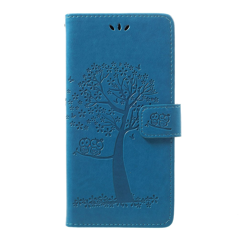 Samsung Galaxy A70 Imprint Tree Owl Läderplånboksfodral Mobilskal