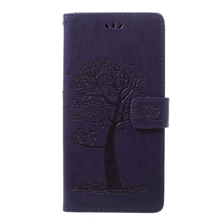 Samsung Galaxy A70 Imprint Tree Owl Läderplånboksfodral Mobilskal