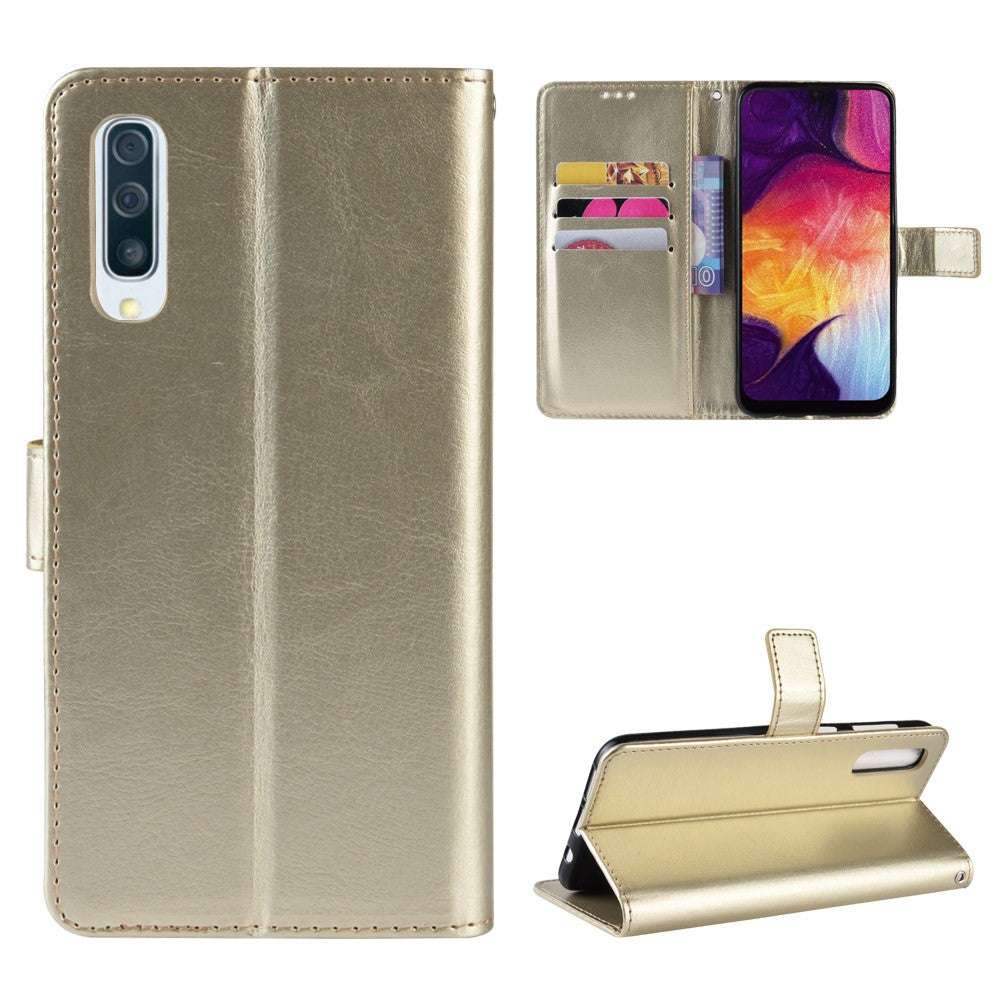 Crazy Horse Leather Wallet Stand Phone Cover with Strap for Samsung Galaxy A50 / A50s / A30s