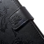 Præg sommerfugle blomster læderpung stander cover til Samsung Galaxy A70