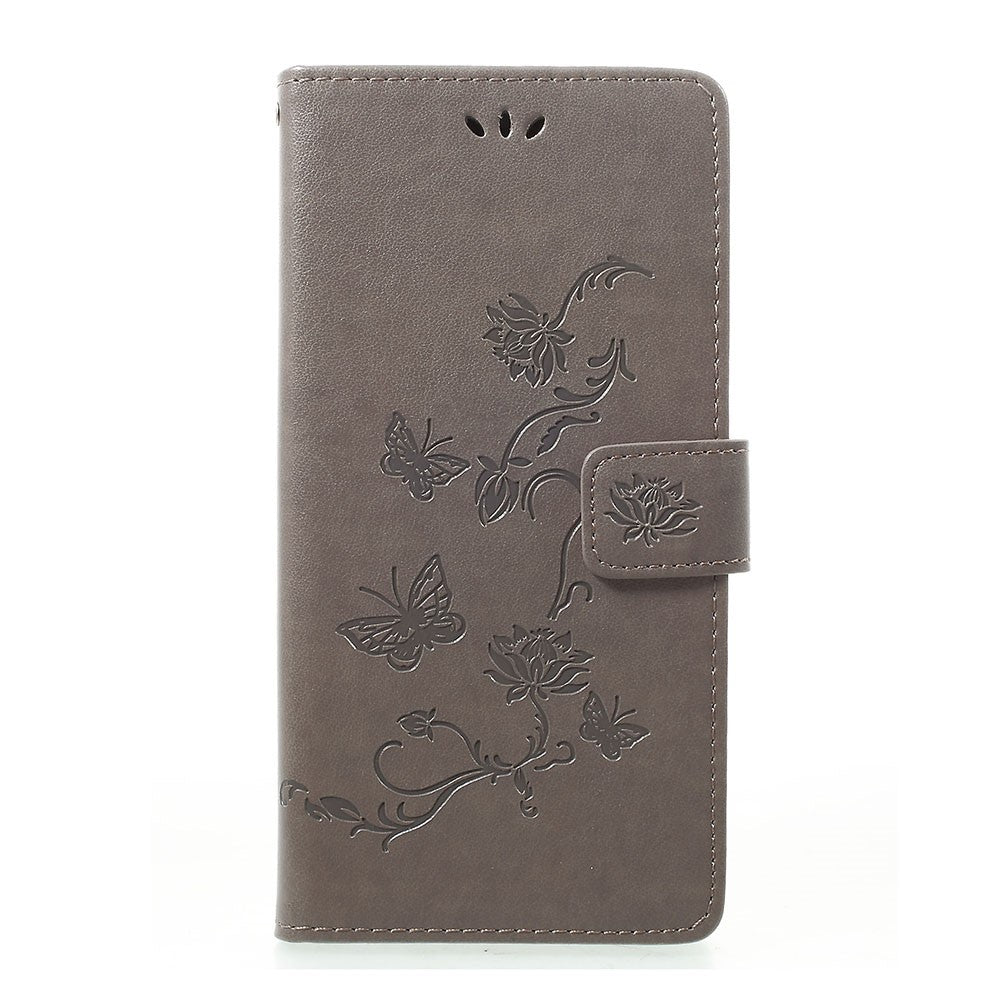 Præg sommerfugle blomster læderpung stander cover til Samsung Galaxy A70