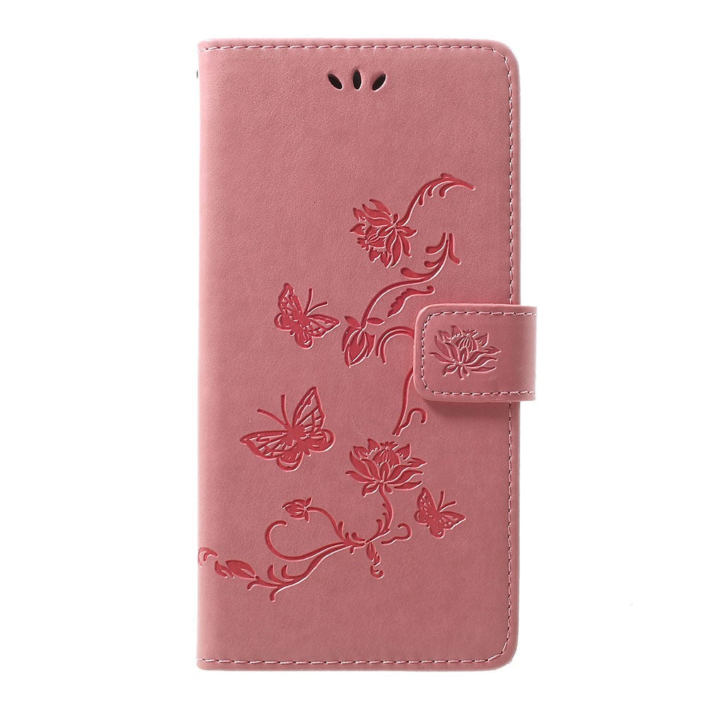 Præg sommerfugle blomster læderpung stander cover til Samsung Galaxy A70