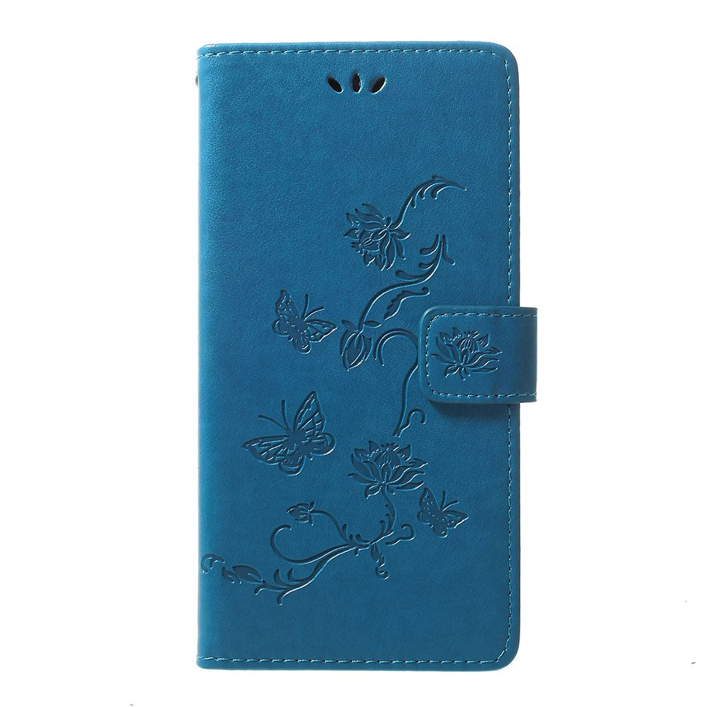 Præg sommerfugle blomster læderpung stander cover til Samsung Galaxy A70