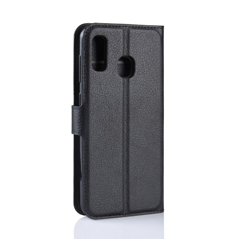 Litchi Skin PU Leather Wallet Stand Mobile Casing for Samsung Galaxy A30 / A20