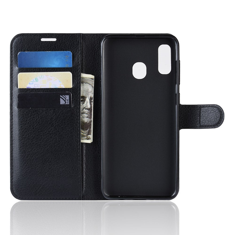 Litchi Skin PU Leather Wallet Stand Mobile Casing for Samsung Galaxy A30 / A20