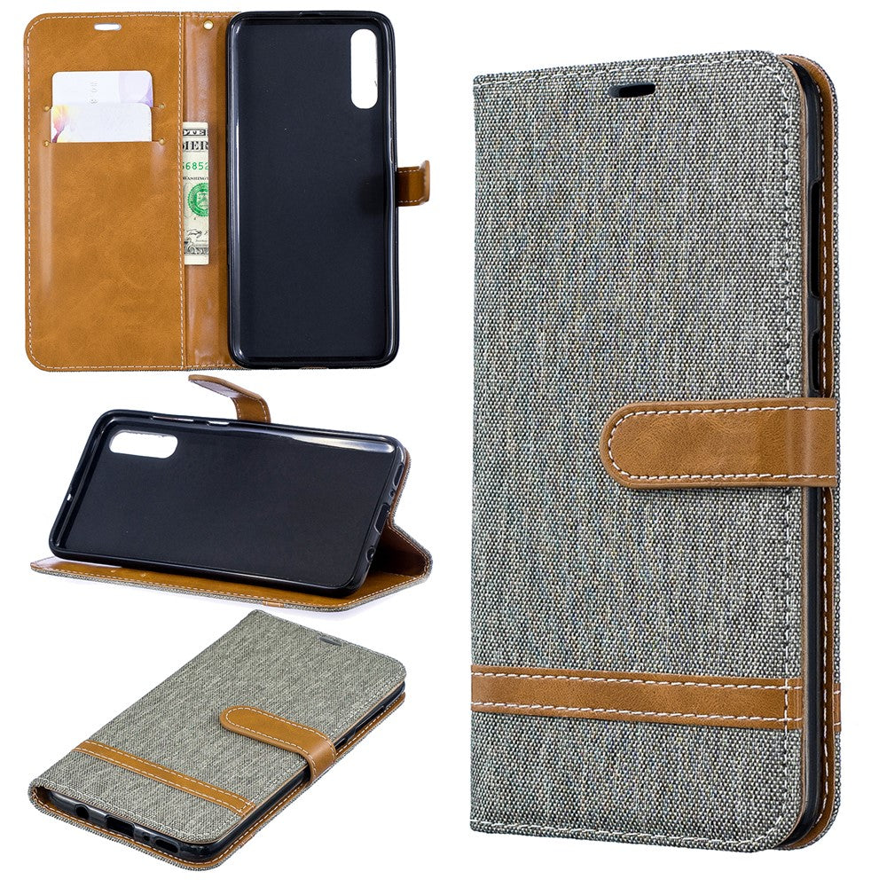 Tvåfärgat Jeanstyg PU Läder Flipfodral till Samsung Galaxy A70