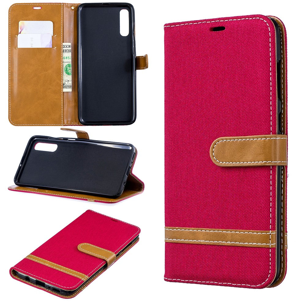 Tvåfärgat Jeanstyg PU Läder Flipfodral till Samsung Galaxy A70