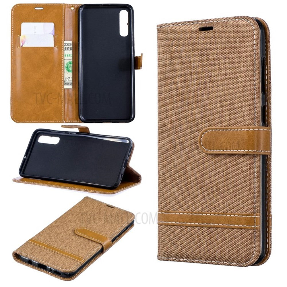 Tvåfärgat Jeanstyg PU Läder Flipfodral till Samsung Galaxy A70