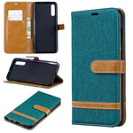 Tvåfärgat Jeanstyg PU Läder Flipfodral till Samsung Galaxy A70