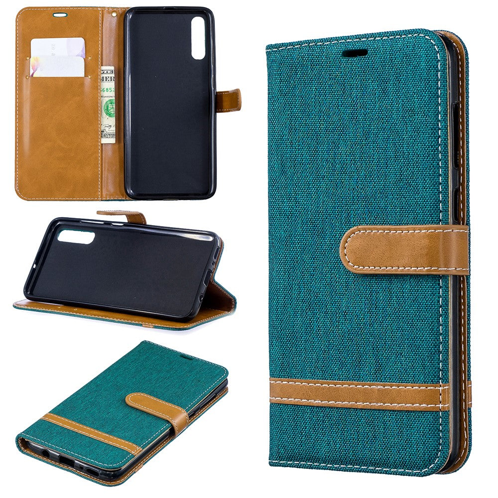 Tvåfärgat Jeanstyg PU Läder Flipfodral till Samsung Galaxy A70