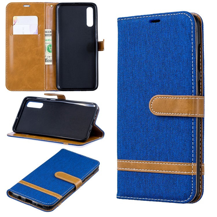 Tvåfärgat Jeanstyg PU Läder Flipfodral till Samsung Galaxy A70
