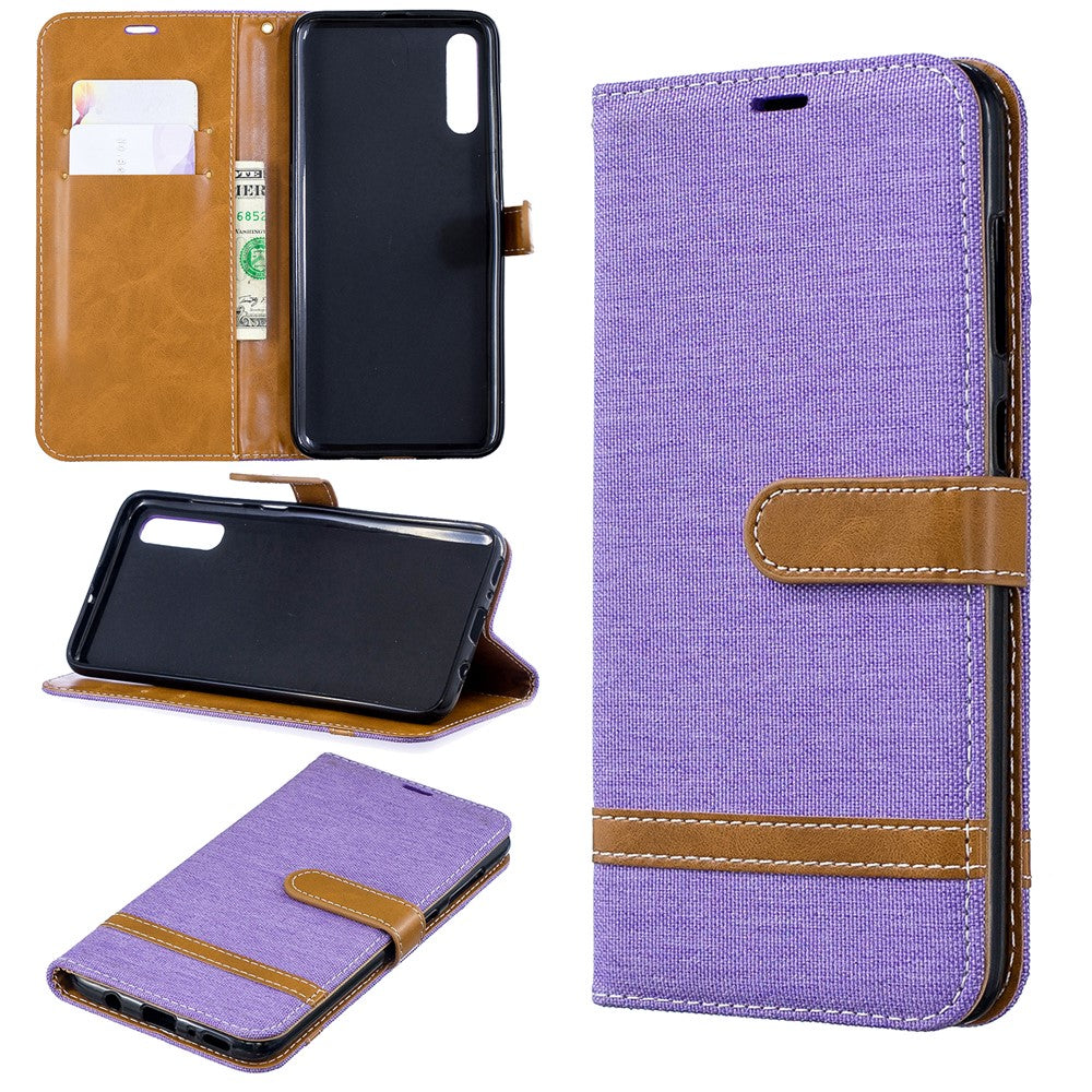 Tvåfärgat Jeanstyg PU Läder Flipfodral till Samsung Galaxy A70