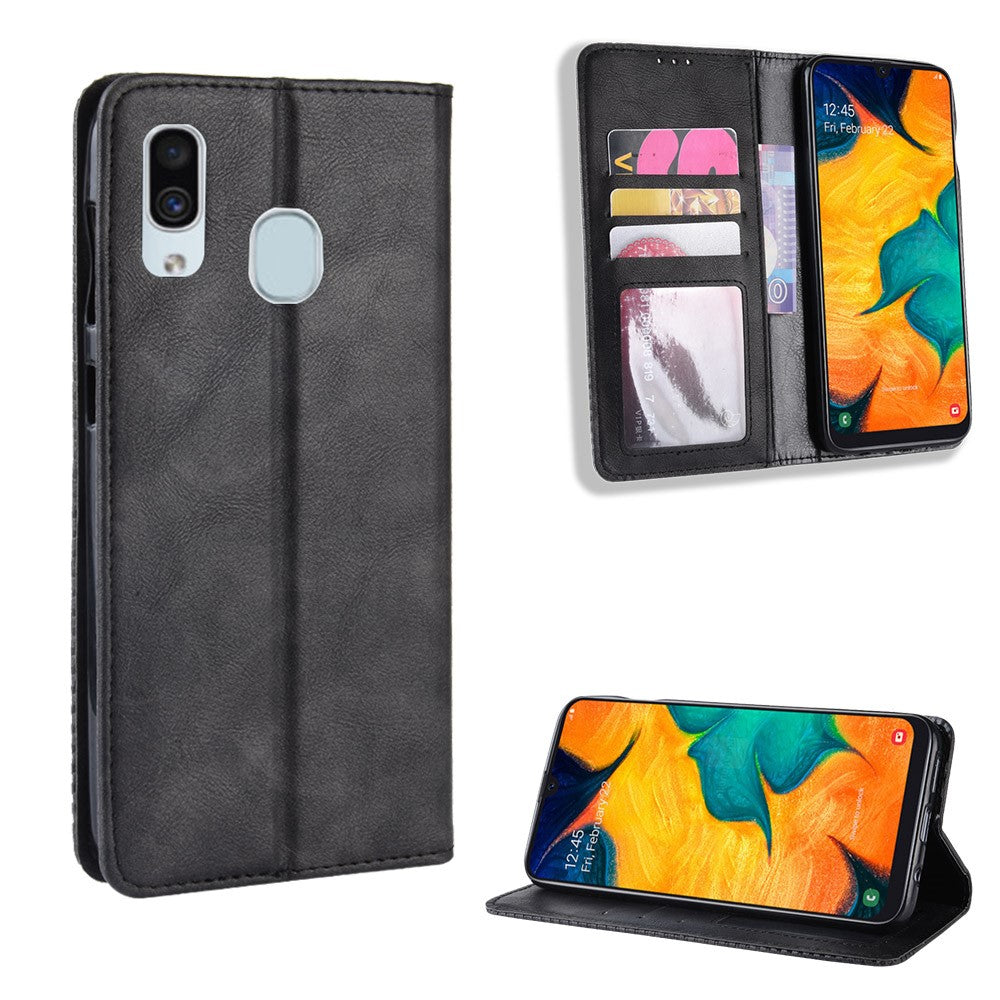 Självabsorberande Vintage Läderplånboksfodral till Samsung Galaxy A40