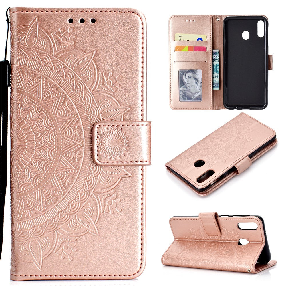 Läderplånboksfodral med tryck och blommotiv för Samsung Galaxy A30/A20