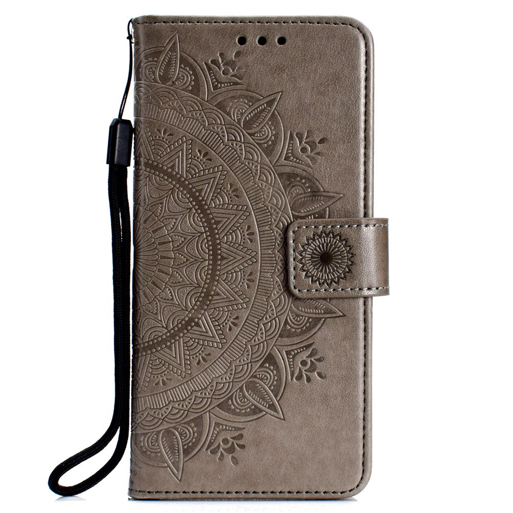 Læderpung-etui med tryk og blomstermotiv til Samsung Galaxy A10