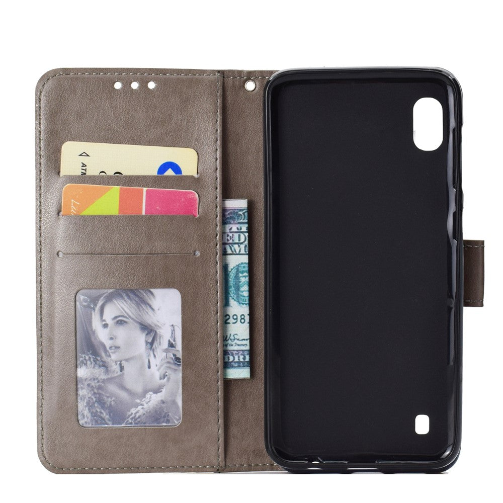 Læderpung-etui med tryk og blomstermotiv til Samsung Galaxy A10
