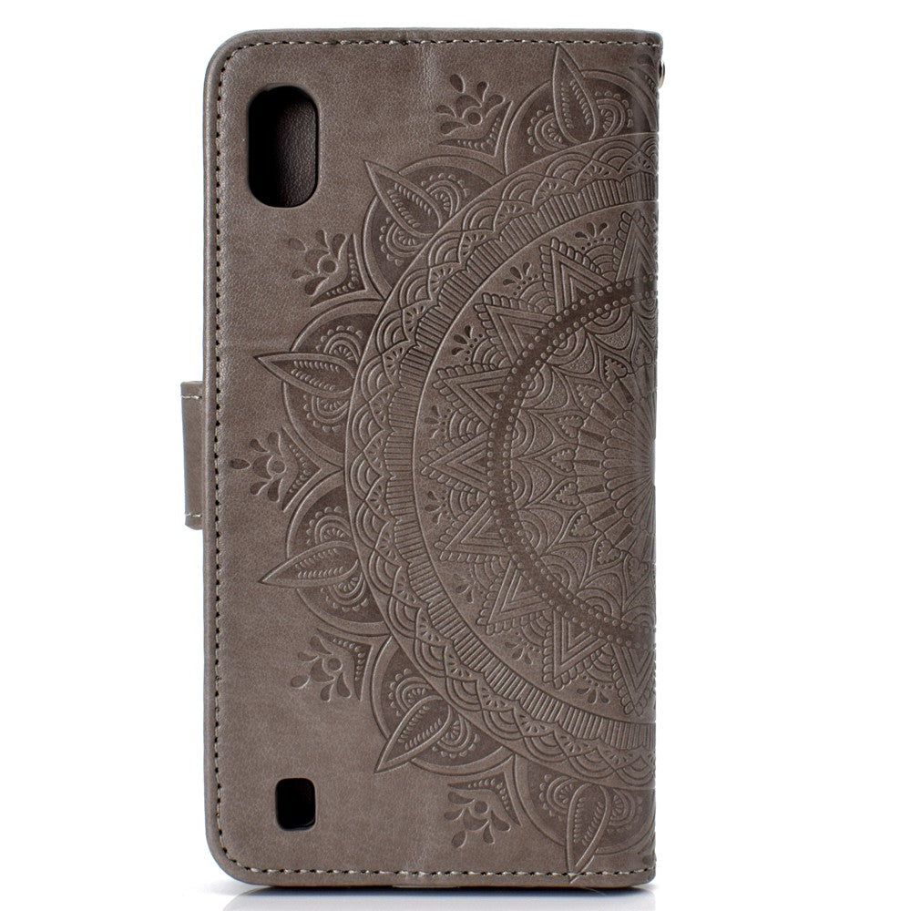 Læderpung-etui med tryk og blomstermotiv til Samsung Galaxy A10
