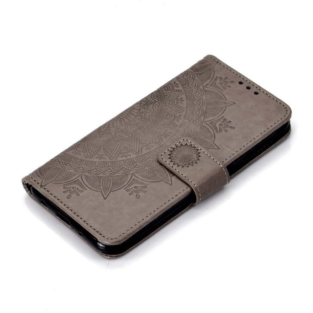 Læderpung-etui med tryk og blomstermotiv til Samsung Galaxy A10