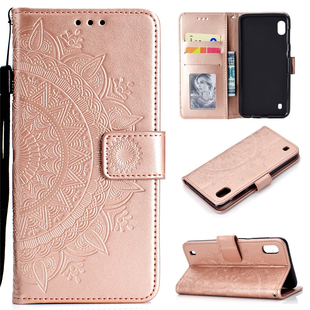 Læderpung-etui med tryk og blomstermotiv til Samsung Galaxy A10