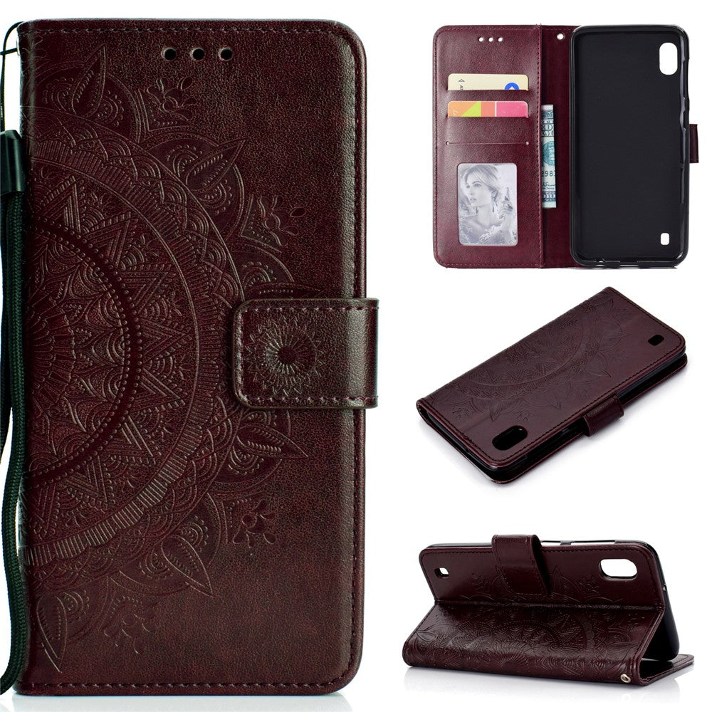 Læderpung-etui med tryk og blomstermotiv til Samsung Galaxy A10