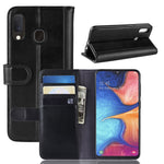 Til Samsung Galaxy A20e cover ægte splitlæder pung mobilcover stativ