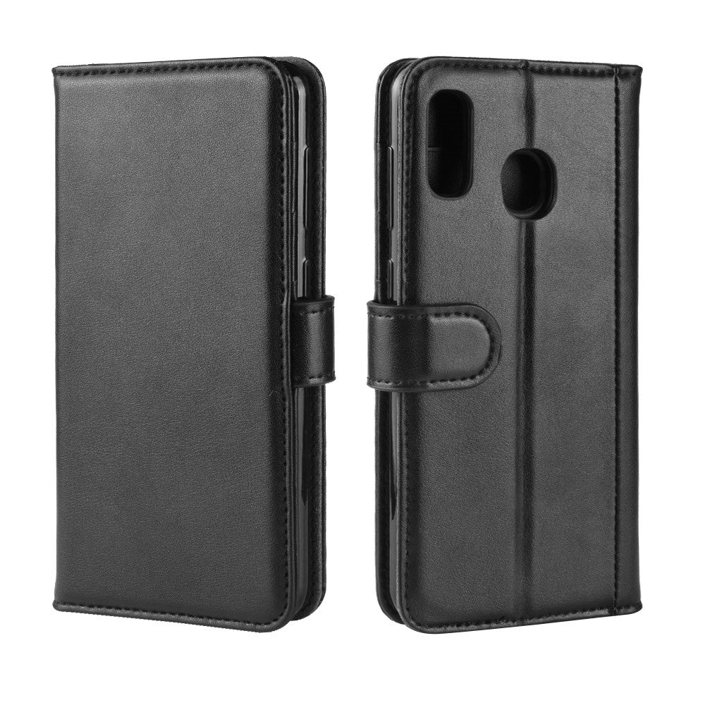 Til Samsung Galaxy A20e cover ægte splitlæder pung mobilcover stativ