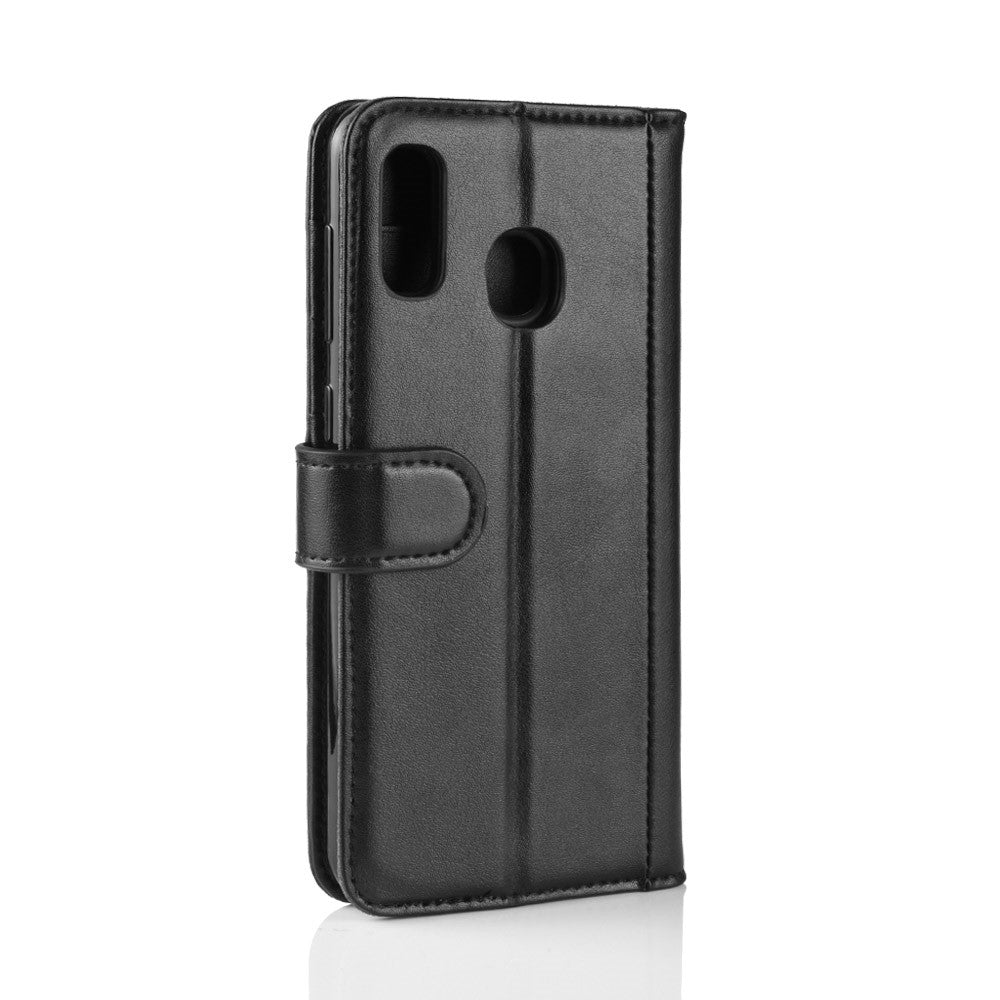 Til Samsung Galaxy A20e cover ægte splitlæder pung mobilcover stativ