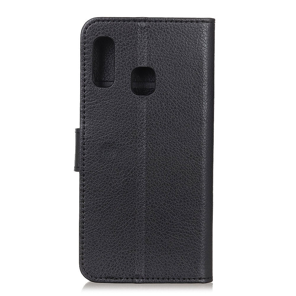 Telefoncover til Samsung Galaxy A20e Litchi Tekstur Læder Stødsikkert Telefoncover med Pungstativ