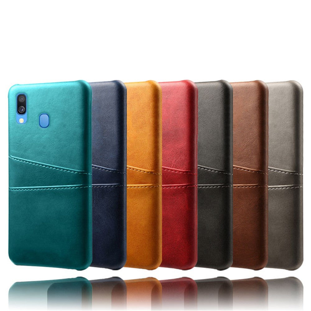 For Samsung Galaxy A40 PU Leather Coated PC Mobile Casing with Dual Card Slots