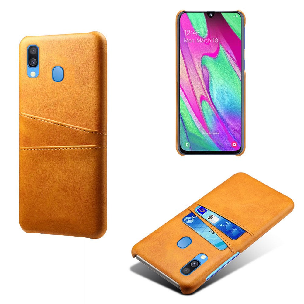 For Samsung Galaxy A40 PU Leather Coated PC Mobile Casing with Dual Card Slots