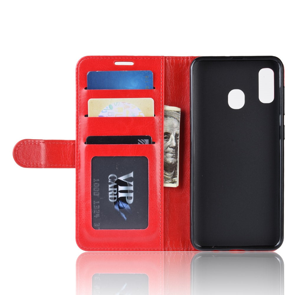 Crazy Horse PU-læder stander-pung-flipcover til Samsung Galaxy A20e