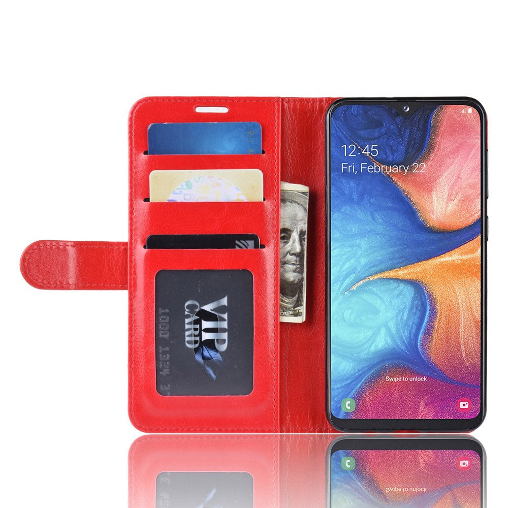 Crazy Horse PU-læder stander-pung-flipcover til Samsung Galaxy A20e