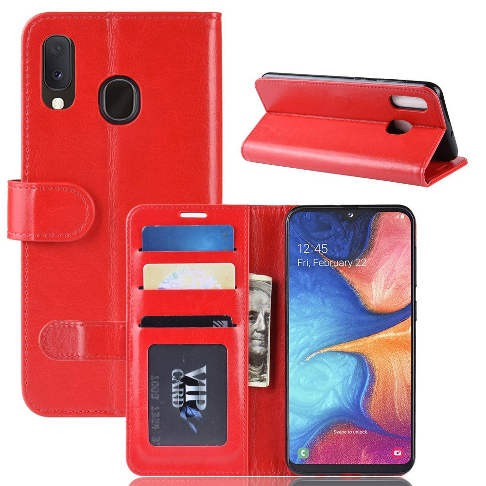 Crazy Horse PU-læder stander-pung-flipcover til Samsung Galaxy A20e
