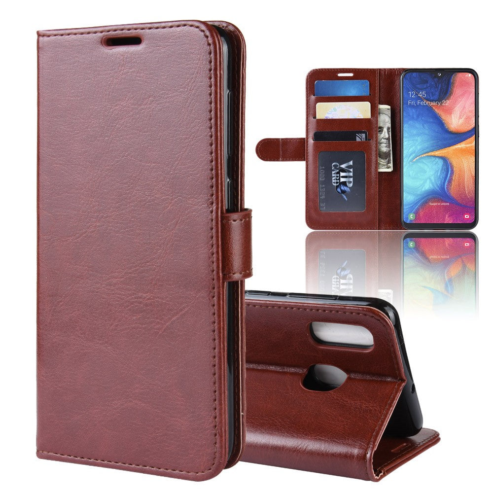 Crazy Horse PU-læder stander-pung-flipcover til Samsung Galaxy A20e