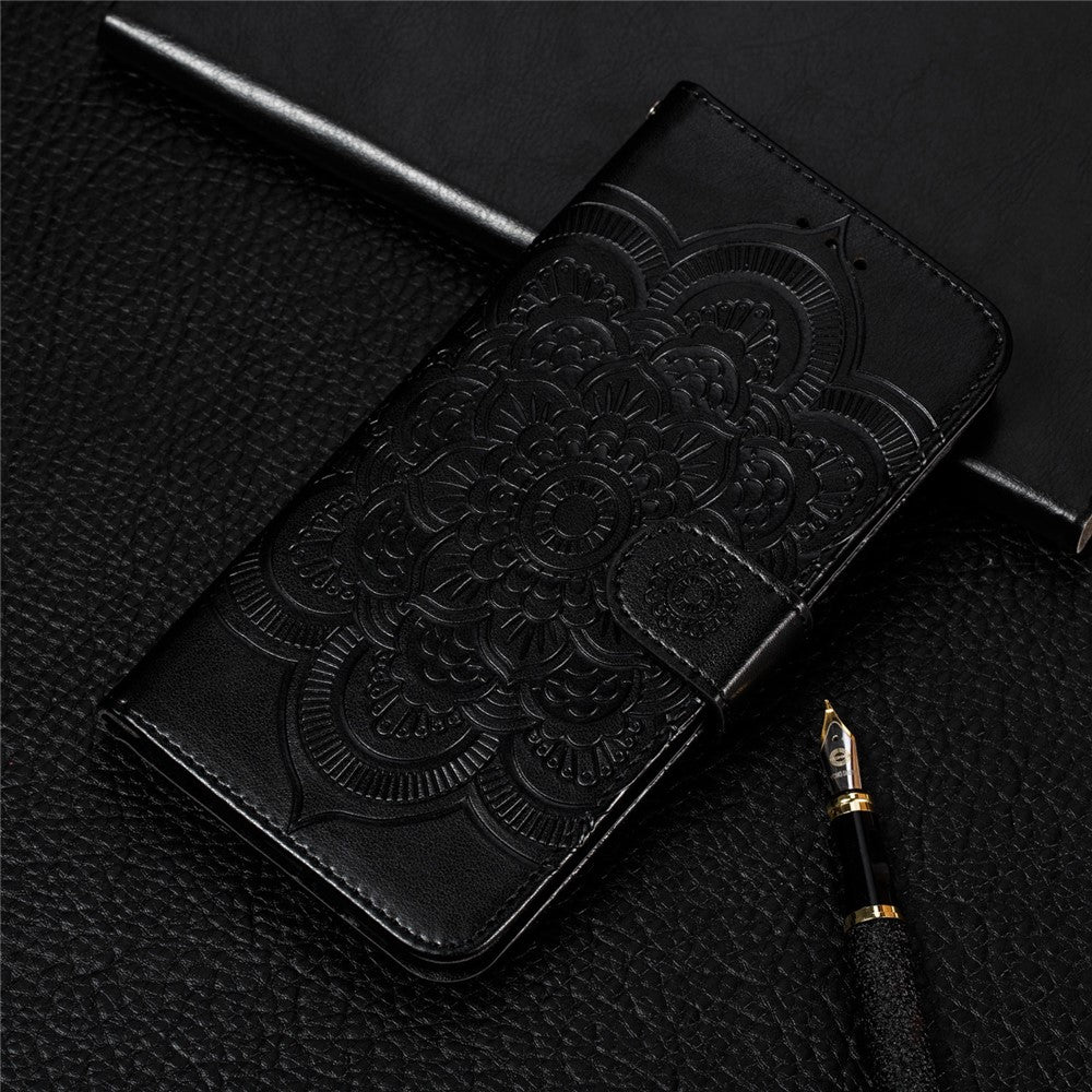 Imprint Mandala Flower Stand Wallet Leather Case for Samsung Galaxy A20e Anti-Scratch Phone Accessory