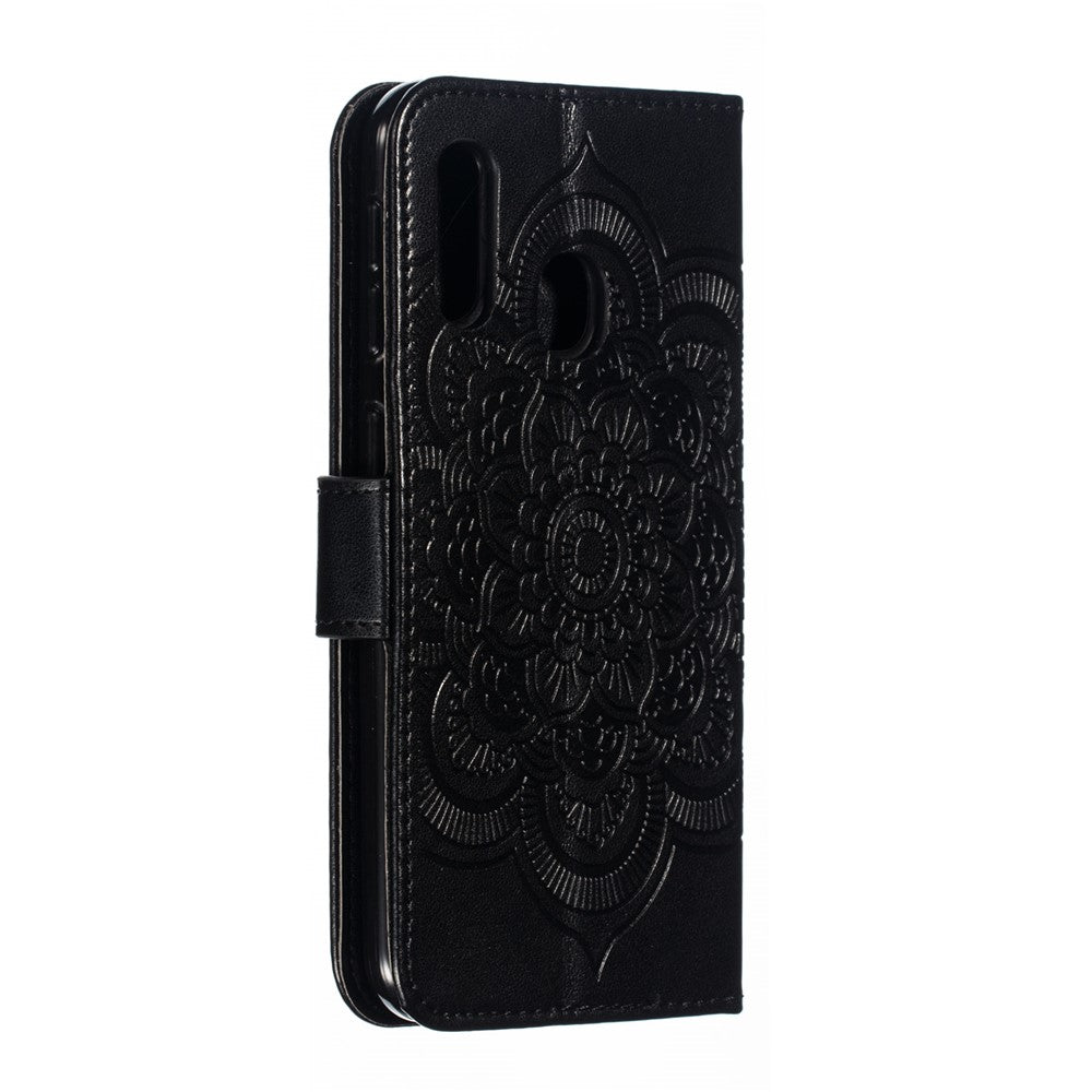 Imprint Mandala Flower Stand Wallet Leather Case for Samsung Galaxy A20e Anti-Scratch Phone Accessory