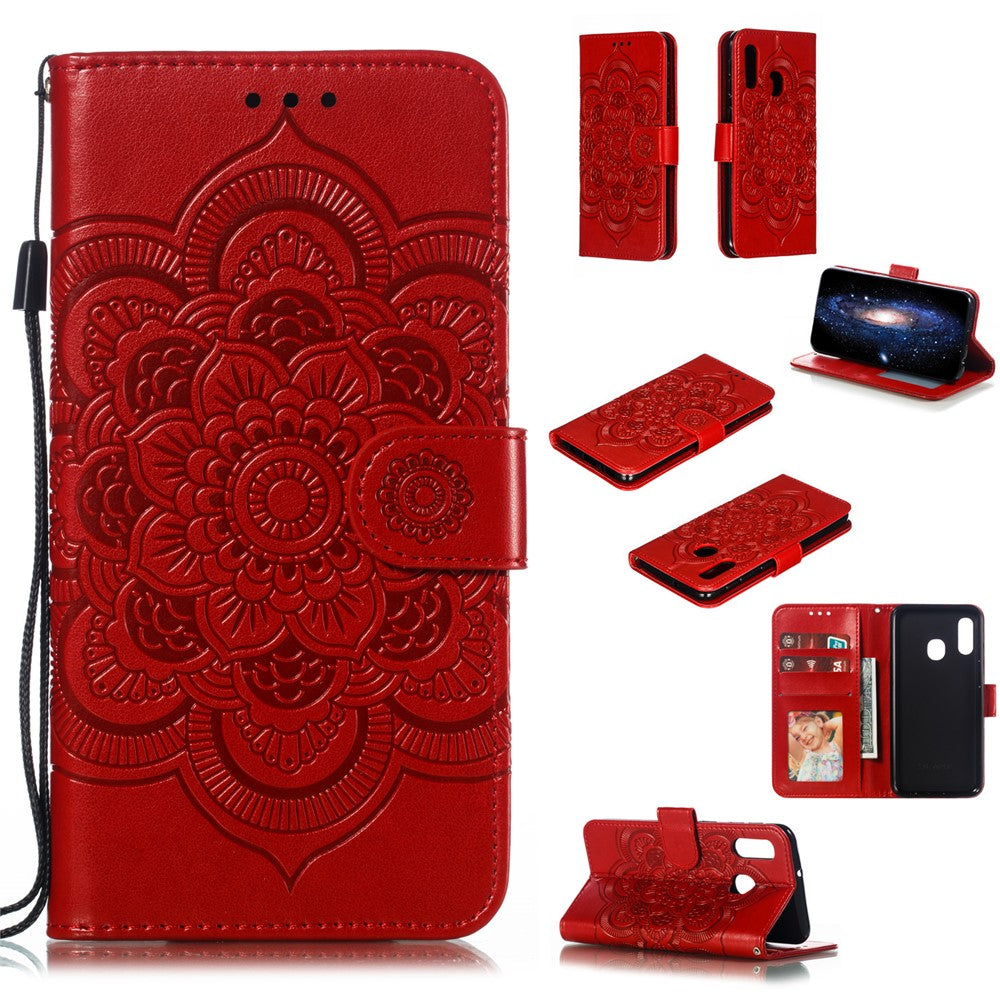 Imprint Mandala Flower Stand Wallet Leather Case for Samsung Galaxy A20e Anti-Scratch Phone Accessory