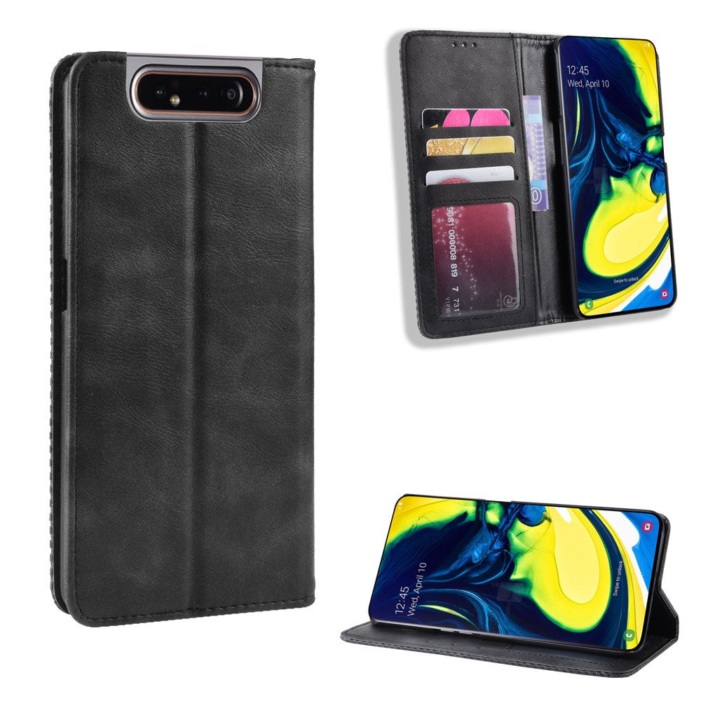 Självabsorberande plånboksfodral i PU-läder i vintagestil för Samsung Galaxy A80 / A90