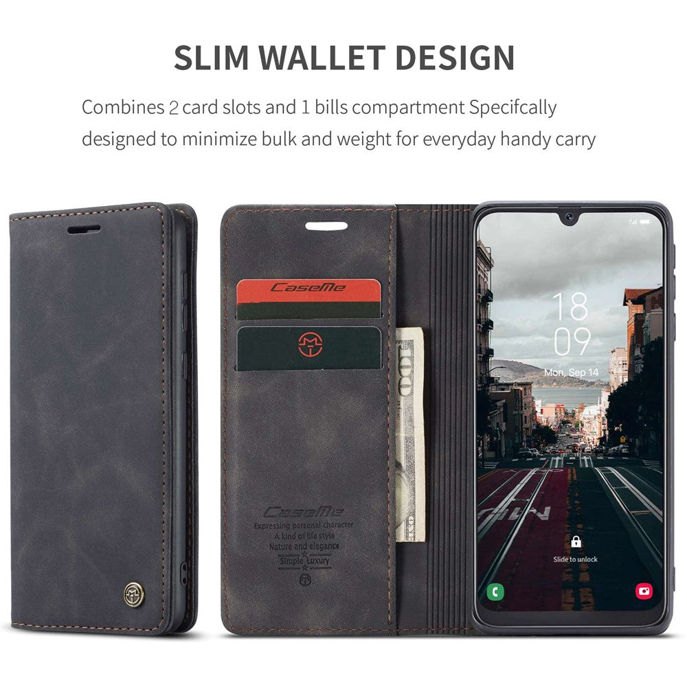 CASEME 013 Series Folio Flip Auto-absorbed Leather Wallet Stand Case for Samsung Galaxy A40