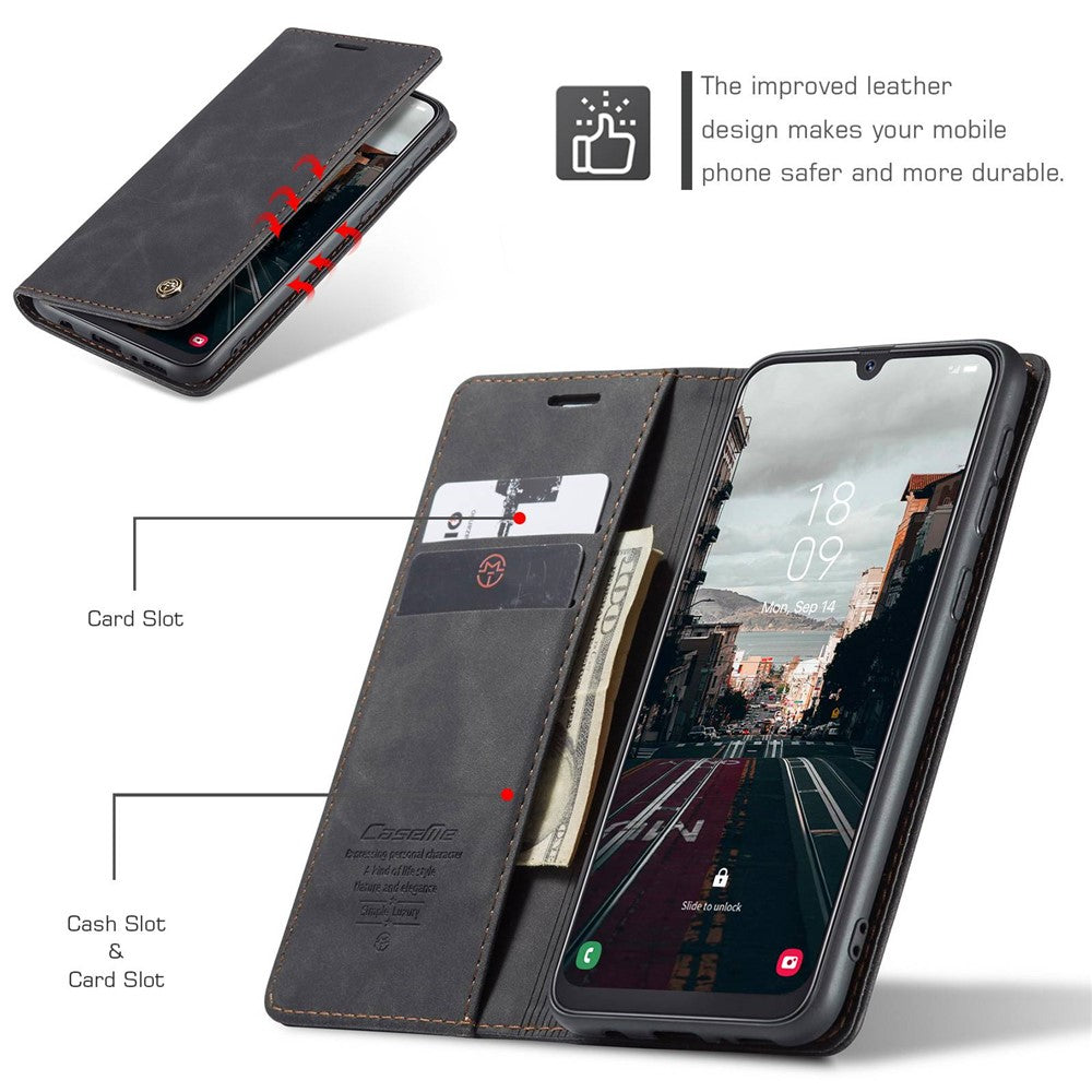 CASEME 013 Series Folio Flip Auto-absorbed Leather Wallet Stand Case for Samsung Galaxy A40