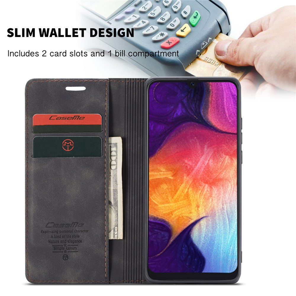 CASEME 013 Series pungcover i autoabsorberende læder til Samsung Galaxy A50