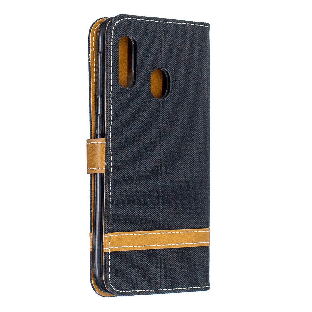 Jeans Stof Læder Pung Etui til Samsung Galaxy A20e