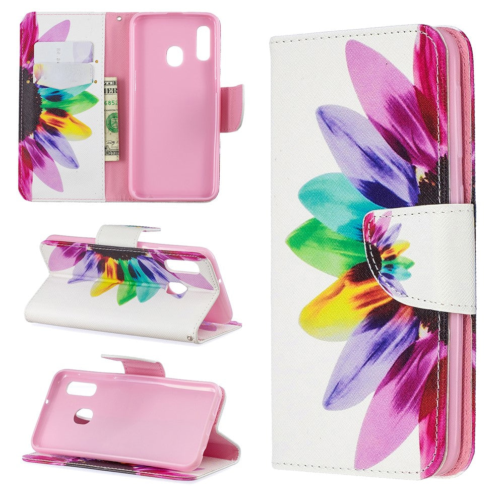 Læderpung-etui med mønsterprint til Samsung Galaxy A20e