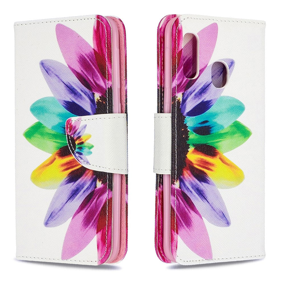 Læderpung-etui med mønsterprint til Samsung Galaxy A20e