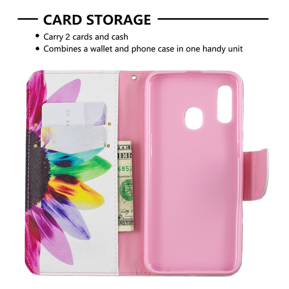 Læderpung-etui med mønsterprint til Samsung Galaxy A20e