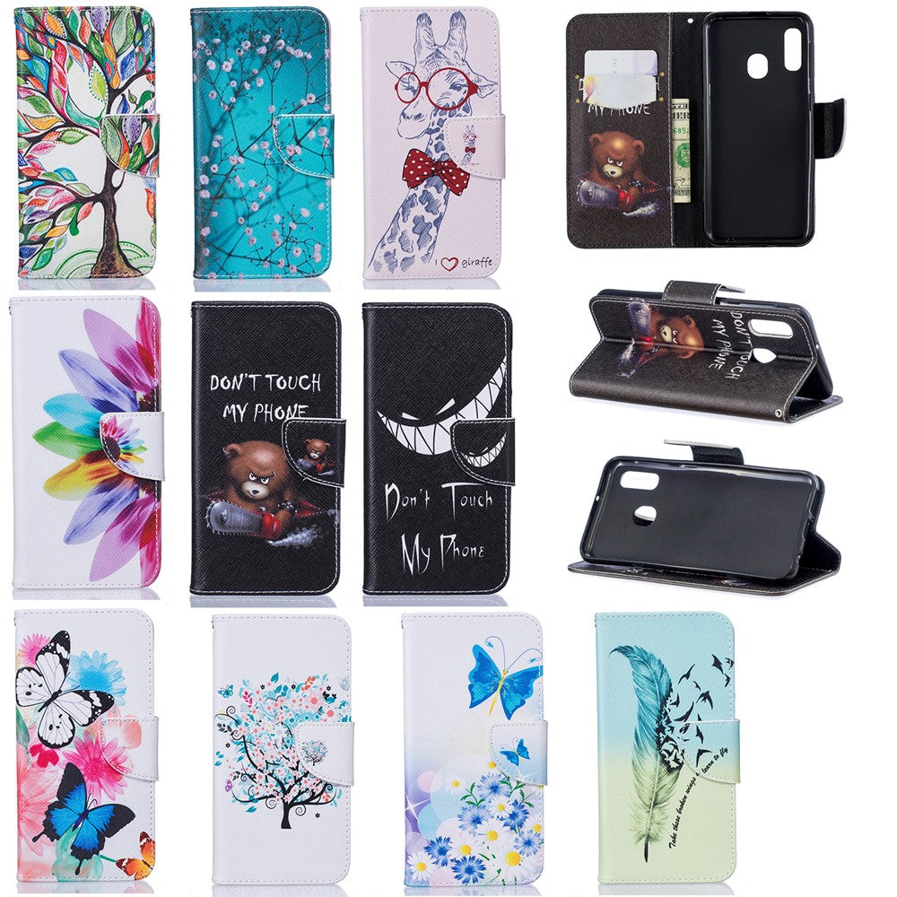 Læderpung-etui med mønsterprint til Samsung Galaxy A20e